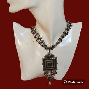 TRESKA Multi-chain Tiger Eye Ethnic Pendant Castlecore Choker Necklace